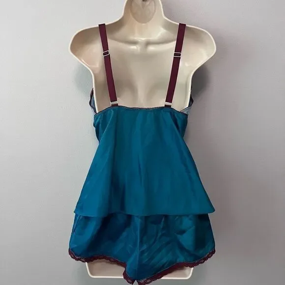 In Bloom by Jonquill Teal 2-Piece Satin/Lace Cami Short Set Size S/M - Picture 3 of 8